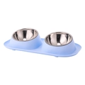 Double pet feeding station with two stainless steel bowls and blue spill-proof base - Light Blue (Stainless Steel Bowl) / 41*22.5*8.5cm