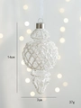 Exquisite 14cm clear glass Christmas tree pendant with white beaded lattice pattern - Transparent Sequin Icicle