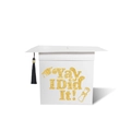 White graduation cap card box with gold Yay I Did It text and black tassel detail - Yay I Did It (Black Tassel) / White