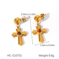 Gouden kruis oorbellen met bruine tijgeroog steen, gedetailleerde maat en gewicht info - Tijgeroog Decoratieve Kruis Oorknopjes (HC-E10751)
