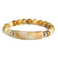 Elastic beaded bracelet featuring yellow agate stones and a central jade-like bar - Old Yellow Jade