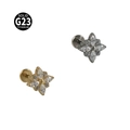 Flower shaped G23 titanium labret studs in gold and silver finish with zircon stones - NO-2 (Marquise Flower)