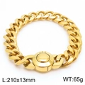 Golden Cuban link chain bracelet for men with round clasp, size 210x13mm, weight 65g - Model D Gold (KB169896-Z)