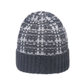 Detailed close-up of heavy knit checkerboard pattern and ribbed cuff on winter beanie - M (56-58cm) / Dark Gray