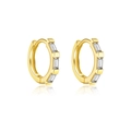 Elegantes pendientes de aro de plata S925 dorada con tres circonitas en talla baguette - Plata 925 / Oro 18K (Grande)