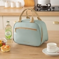 Bolsa térmica para almuerzo azul menta con texto Tasty Food y asas beige - Azul