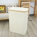Beige oxford fabric laundry hamper with bamboo frame and lid, size 57x37x75cm - Off-white XL (Single Lid 3 Bags)