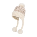 Winter Fair Isle knit earflap hat with fluffy pom-poms and warm fleece lining in beige - Beige