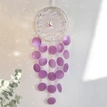 Purple shell wind chime with crescent moon ornament and beads for room decoration - Purple