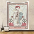 Detail of tarot-style tapestry with skull and rose design on a textured light wall - 73X95CM Brushed Fabric / GT230242 Colored Tarot
