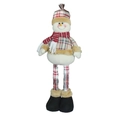 Standing snowman Christmas decoration with telescopic legs and red plaid holiday outfit - Snowman