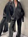 Oversized V-neck knit cardigan with matching wide-leg pants in minimalist charcoal grey - One Size / Black