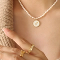 French style Sagittarius zodiac pearl necklace with white shell pendant for women - Sagittarius