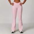 Rosa ausgestellte Yoga-Hose mit hoher Taille und überkreuztem Bund für Training - S / Pfirsichrosa