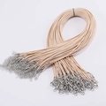 Cordón de collar de cera beige con cierre de mosquetón plateado y cadena de extensión - Longitud 50cm-1.5mm / Caqui