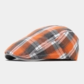 Gros plan de la casquette plate vintage à carreaux orange et gris, texture tissée - 1# Orange Gris Blanc Plaid