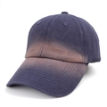 Detailed close-up of gradient washed cotton fabric and reinforced stitching on a baseball cap - Adjustable / Navy Blue