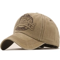 Vintage dark khaki baseball cap with 3D Super Sports embroidery in a 45-degree side view - Adjustable / Khaki