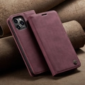Burgundy leather wallet flip case for smartphone with visible stitching and metal logo - iPhoneXs Max / Burgundy