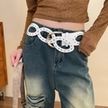 Ceinture vintage blanche en cuir de style punk avec détails ajourés et boucle - 119# Rivet creux argenté blanc