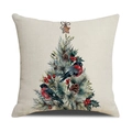 Beige linen Christmas pillowcase with bullfinch birds and pinecone wreath pattern - Beige Bullfinch Xmas Tree/22YM13-39