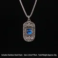 Collana vintage in acciaio inossidabile con pendente aquila e occhio blu su catena perla - Doppia Aquila Occhio Blu