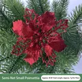 Glittering red hollow artificial Christmas flower for tree decoration 9cm diameter - Red