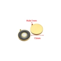 Ciondolo tondo 15mm in acciaio inox dorato con motivo sole in smalto nero e foro 1mm - 15mm Sole Rotondo Oro (Nero/Bianco)