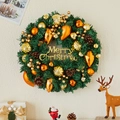 Classic green Christmas wreath with pine cones and golden Merry Christmas sign for home decor - Style F Wreath