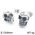 Punk style stainless steel skull stud earring with retro finish and 12x8mm dimensions - 12x8mm / Style B Steel Color