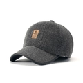 Winterse grijze visgraat tweed baseballpet met oorkleppen en lederen merklabel - Visgraat (Grijs) / Grijs