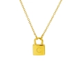 Minimalist gold necklace with a polished padlock pendant engraved with letter C - Letter C