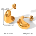 Detailed view of gold C-shape drop earrings with 1.94cm height and size dimensions - Minimalist Water Drop Shape Style (HC-E10796)