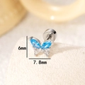 Silver butterfly stud earring with blue crystal wings and white zirconia accents - Sea Blue (1 Pc)