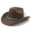 Brown wool felt western cowboy hat featuring vintage beaded leather strap and metal eyelets - M (56-58cm) / Brown