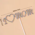 Sparkling silver rhinestone I Heart Mom cake topper for Mother's Day, pack of 5 pieces - Felt Rhinestone I Love Mom Hollow Heart (5 Pcs) / White
