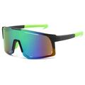 Matte black cycling sunglasses with green non-slip tips and rainbow gradient lenses - Sand Black / Green Mirror