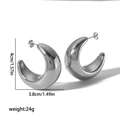 Detailed view of silver C-shaped moon earrings with precise size and weight measurements - Silver Large Metal C-Shape Style (TE6429-S)