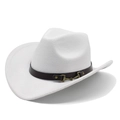 Classic white wool felt cowboy hat with a brown leather belt and gold horsebit buckle - M(56-58cm) / White