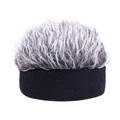Creative knitted beanie featuring a gray synthetic long hair wig on a black base - One Size / Gray Hair
