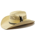 Detailed close-up of straw sun hat with woven geometric band and feather accent - M(56-58cm) / Beige