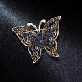 Vintage gold butterfly brooch with deep blue rhinestones and intricate filigree details - Style 77/Ancient Gold Dark Blue Hollow