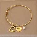Adjustable gold heart MOM bracelet with mother-child pendant and white pearl - Hollow Embrace Mother-Child Style (KB203638-Z)