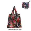 Foldable grocery bag in medium size with ink rose floral print on a dark background - Medium - Ink Rose