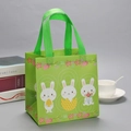 Sac cadeau de Pâques réutilisable en non-tissé avec lapin vert et motifs d'œufs - XH31-Horizontal