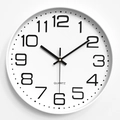 Minimalist white 12-inch round wall clock with bold black Arabic numerals for living room - White Frame White Dial Black Numbers