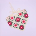 Handmade crochet floral bandana with pink daisies and green leaves on cream base - Beige 3D Floral