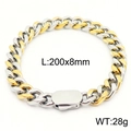 Bracciale a catena cubana bicolore in acciaio inossidabile argento e oro 8mm - Stile Bicolore Oro Argento-8mm di Larghezza(KB164545-Z)