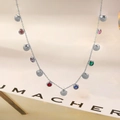Silver starfish shell necklace featuring multi-color gemstones and elegant charms - Colorful Stone Shell Necklace(H1320)