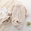 Beiger Fleece Baby-Einteiler mit Kapuze, süßen Ohren und warmem Plüschmaterial - 66CM / Gebrochenes Weiß
